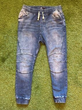 Zara Man Soft Denim Print Jogger Sweatpants Blue XL